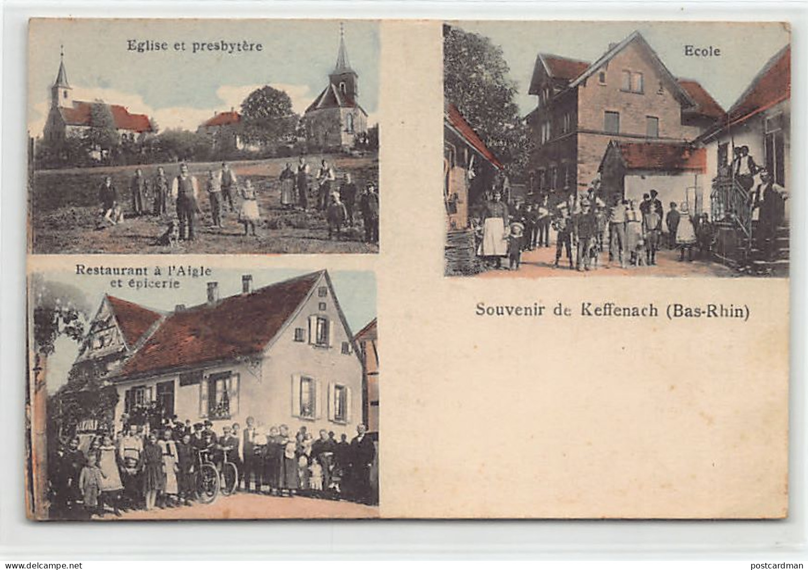 KEFFENACH (67) Eglise Et Presbytère - Ecole - Restaurant À L'Aigle Et Épicerie - Ed. Viktor Succ. Lacher - Sonstige & Ohne Zuordnung