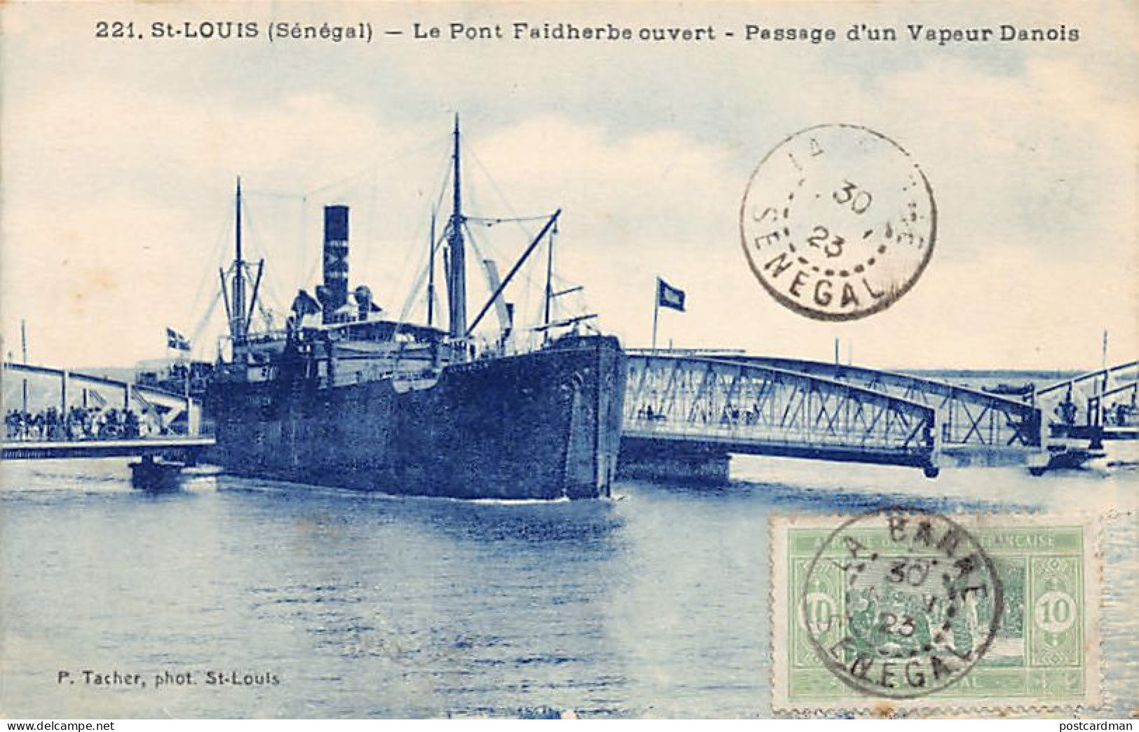 Sénégal - SAINT-LOUIS - Le Pont Faidherbe Ouvert - Passage D'un Vapeur Danois - Ed. P. Tacher 221 - Senegal