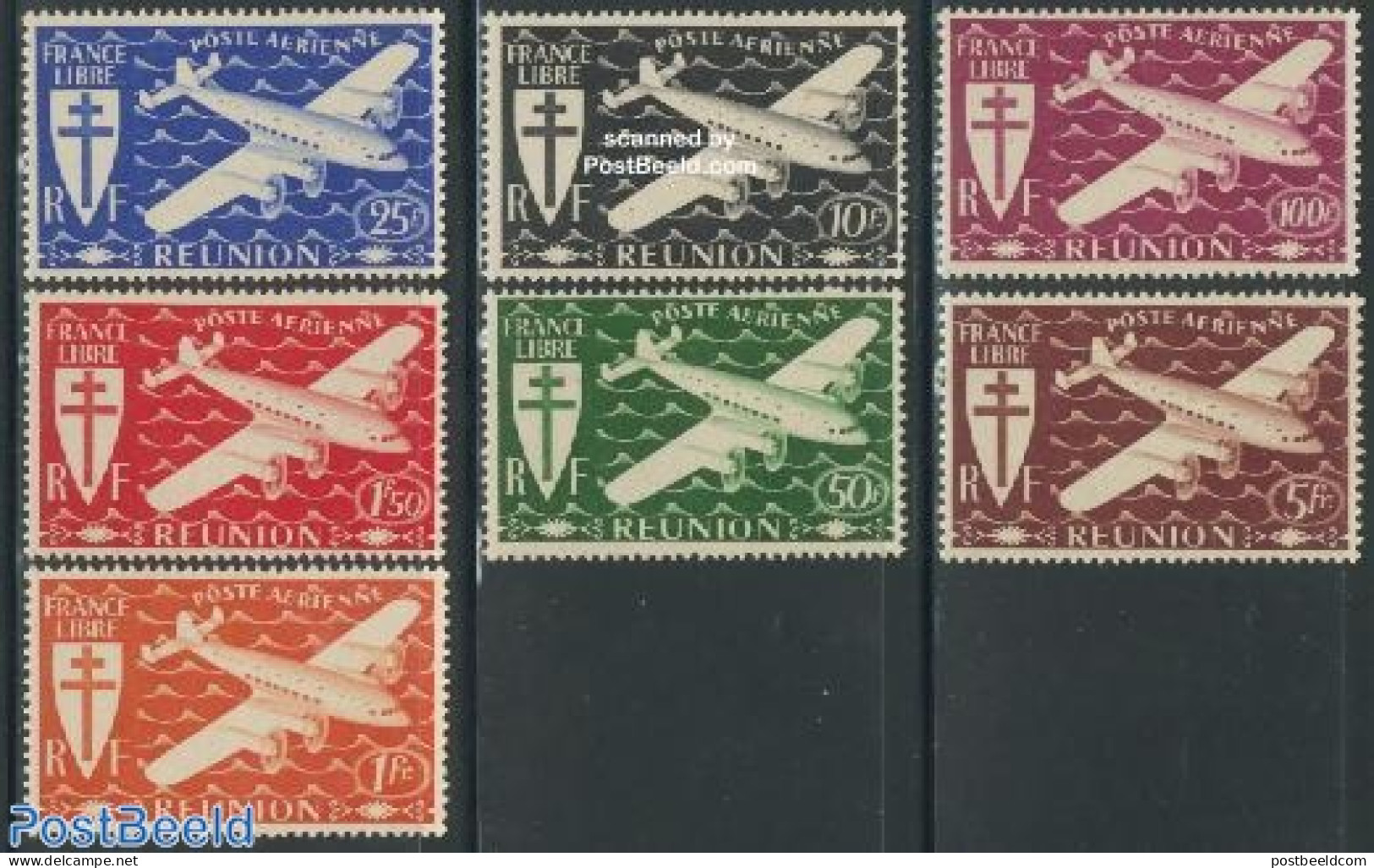 Reunion 1944 Airmail Definitives 7v, Mint NH, Transport - Aircraft & Aviation - Airplanes