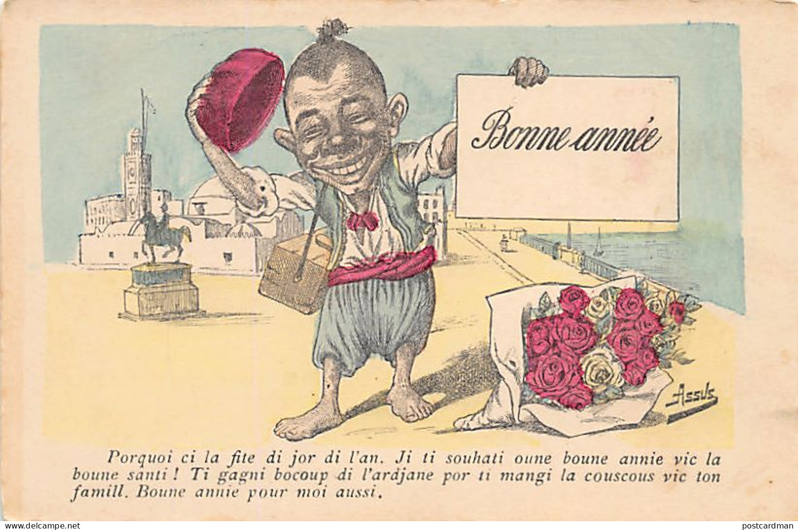 Algérie - CARICATURE Par Chagny - Bonne Année - Type Noir En Haut-de-Forme Et Eventail - Ed. L. Chagny  - Other & Unclassified