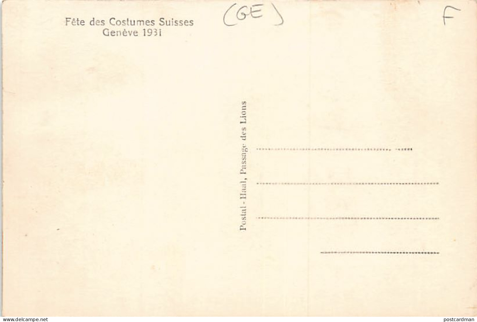 Suisse - Genève - Fêtes Des Costumes Suisses 1931 - Ed. Postal-Haal  - Genève
