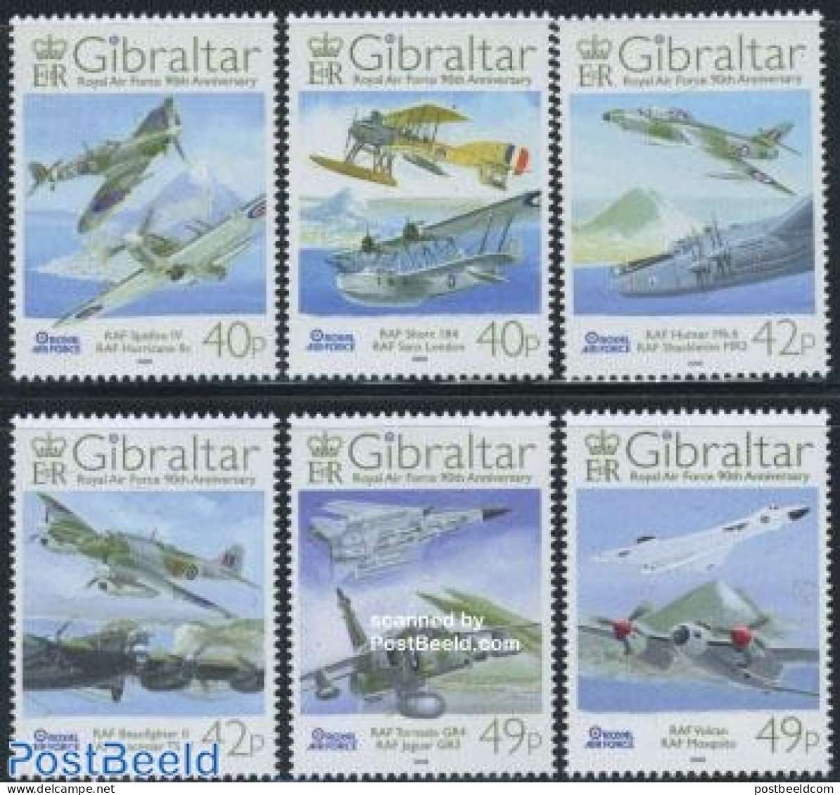 Gibraltar 2008 90 Years Royal Air Force 6v, Mint NH, Transport - Aircraft & Aviation - Airplanes