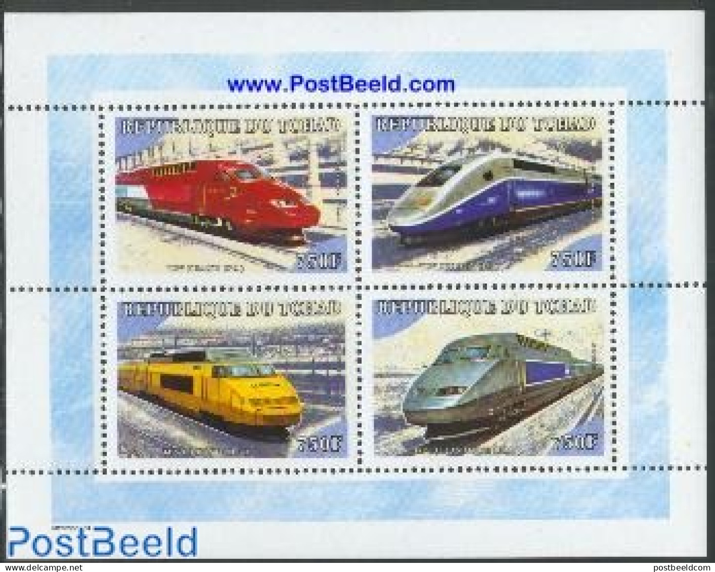 Chad 2000 Railways 4v M/s, High Speed, Mint NH, Transport - Railways - Other & Unclassified