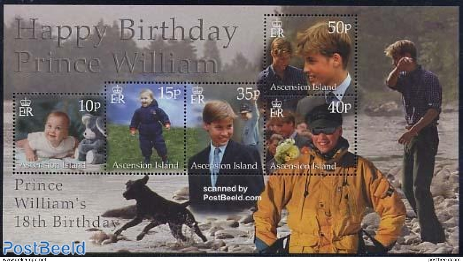 Ascension 2000 Prince William 18th Anniversary S/s, Mint NH, History - Nature - Kings & Queens (Royalty) - Dogs - Königshäuser, Adel