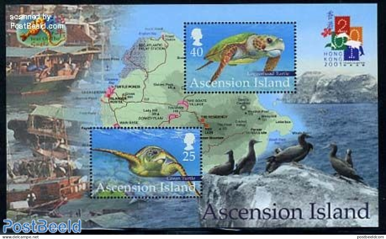 Ascension 2001 Hong Kong 2001, Turtles S/s, Mint NH, Nature - Sport - Various - Reptiles - Turtles - Golf - Maps - Golf