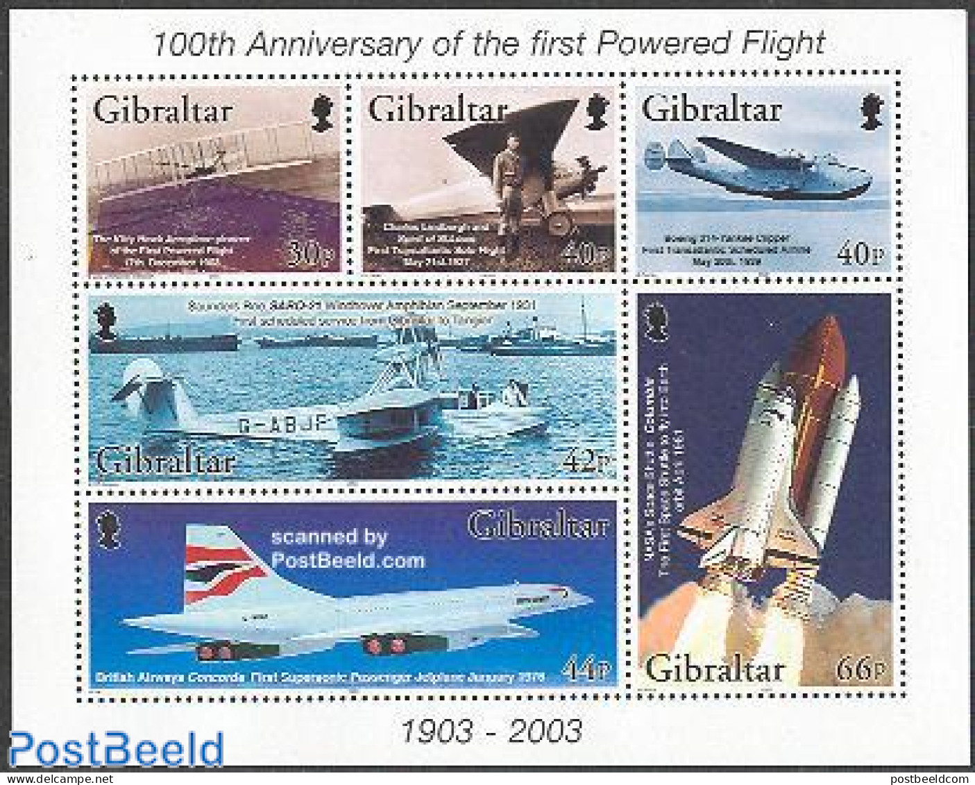 Gibraltar 2003 100 Years Powered Flight S/s, Mint NH, Transport - Concorde - Aircraft & Aviation - Ships And Boats - S.. - Concorde