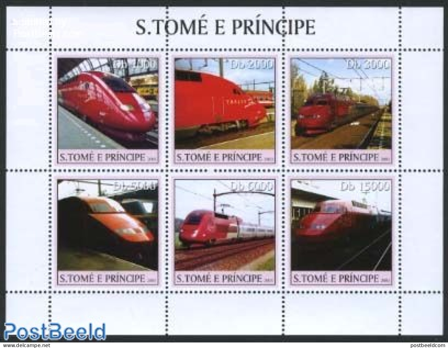 Sao Tome/Principe 2003 Railways, Thalys 6v M/s, Mint NH, Transport - Railways - Trenes