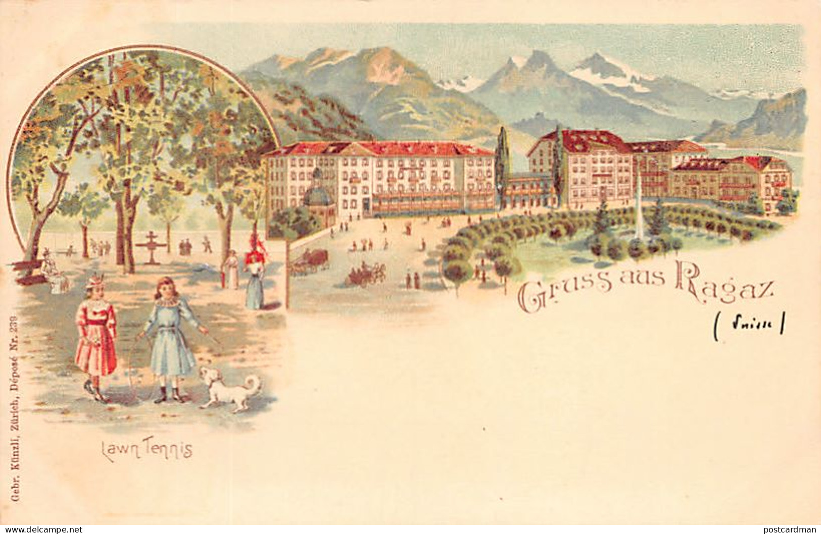 BAD RAGAZ (SG) Litho - Gruss Aus - Lawn Tennis - Verlag Gebr. Künzli 239 - Bad Ragaz