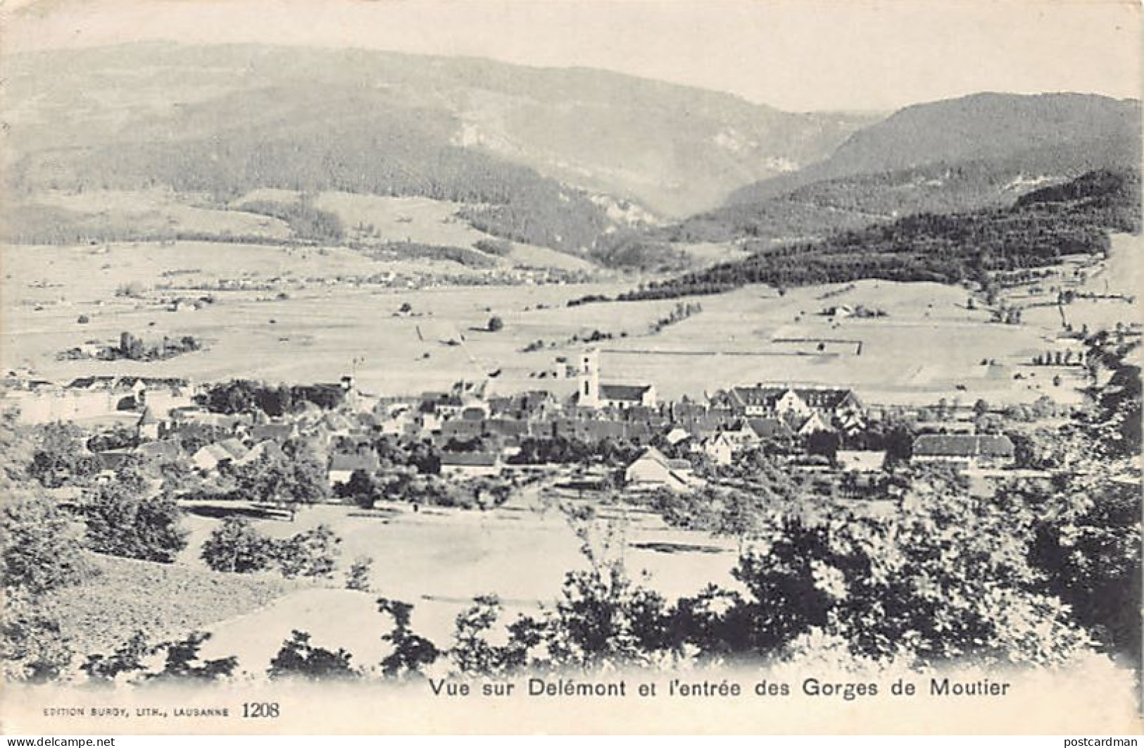 Suisse - Delémont (JU) Vue De La Commune - Entrée Des Gorges De Moutier - Ed. Burgy, Lith. 1208 - Delémont