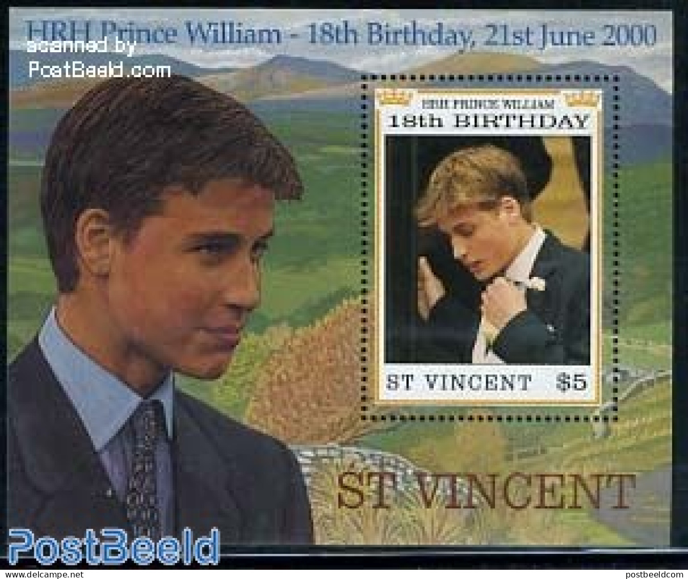 Saint Vincent 2000 Prince William 18th Birthday S/s, Mint NH, History - Kings & Queens (Royalty) - Royalties, Royals