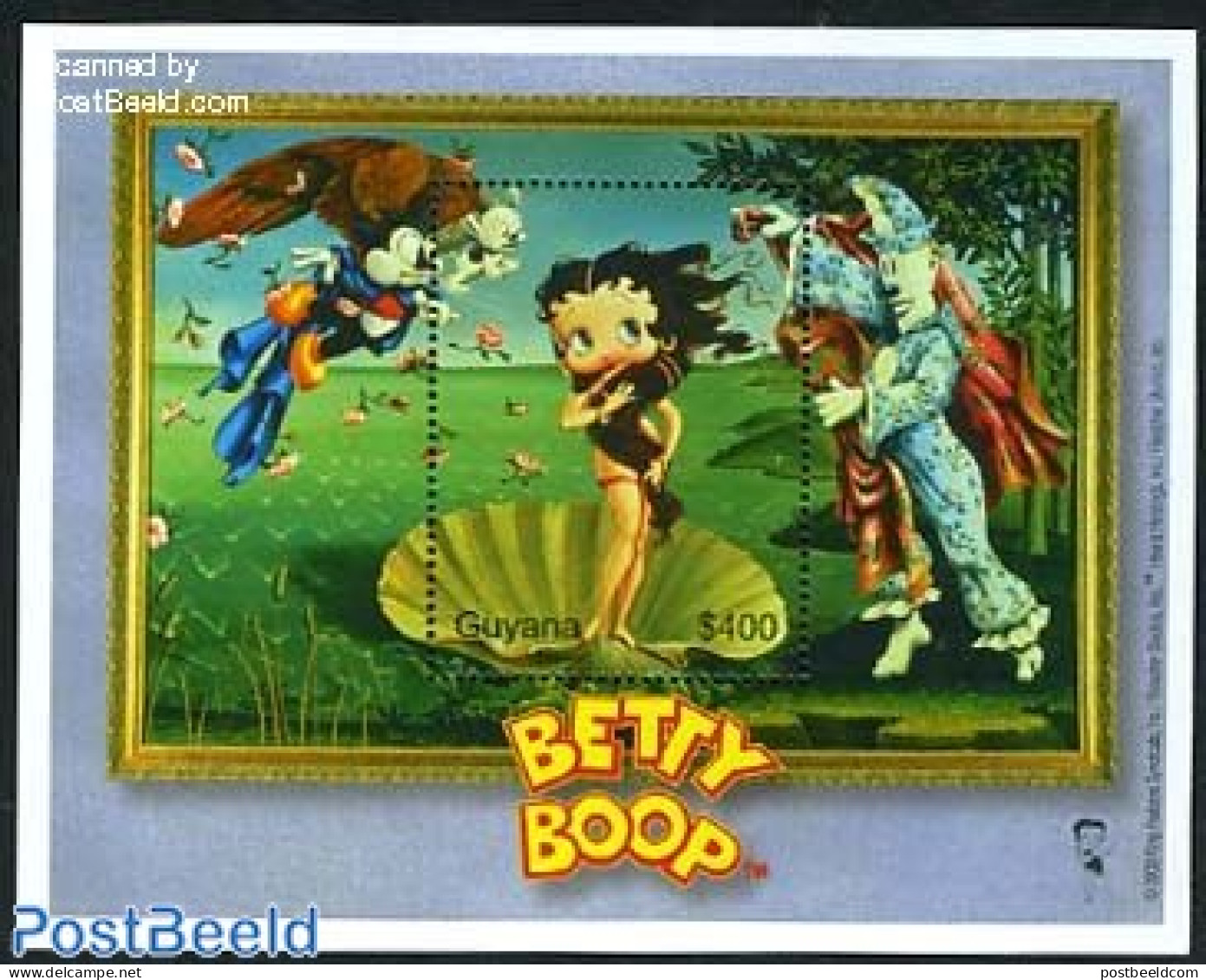 Guyana 2000 Betty Boop Standing In Shell S/s, Mint NH, Nature - Shells & Crustaceans - Art - Comics (except Disney) - Vie Marine