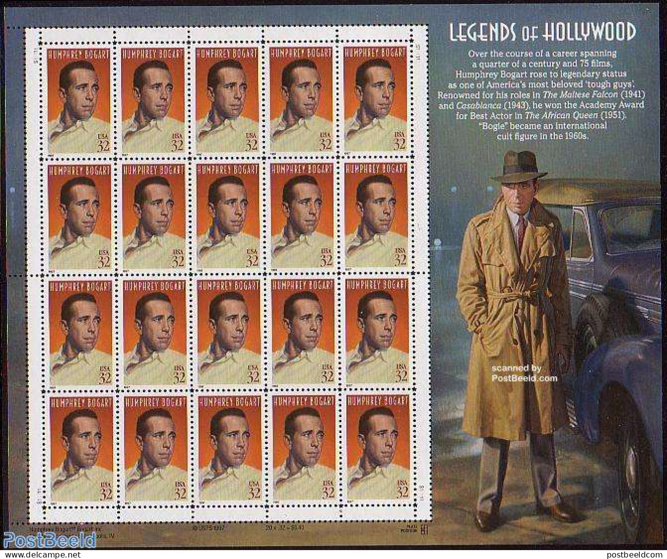 United States Of America 1997 Humphrey Bogart M/s, Mint NH, Performance Art - Movie Stars - Unused Stamps