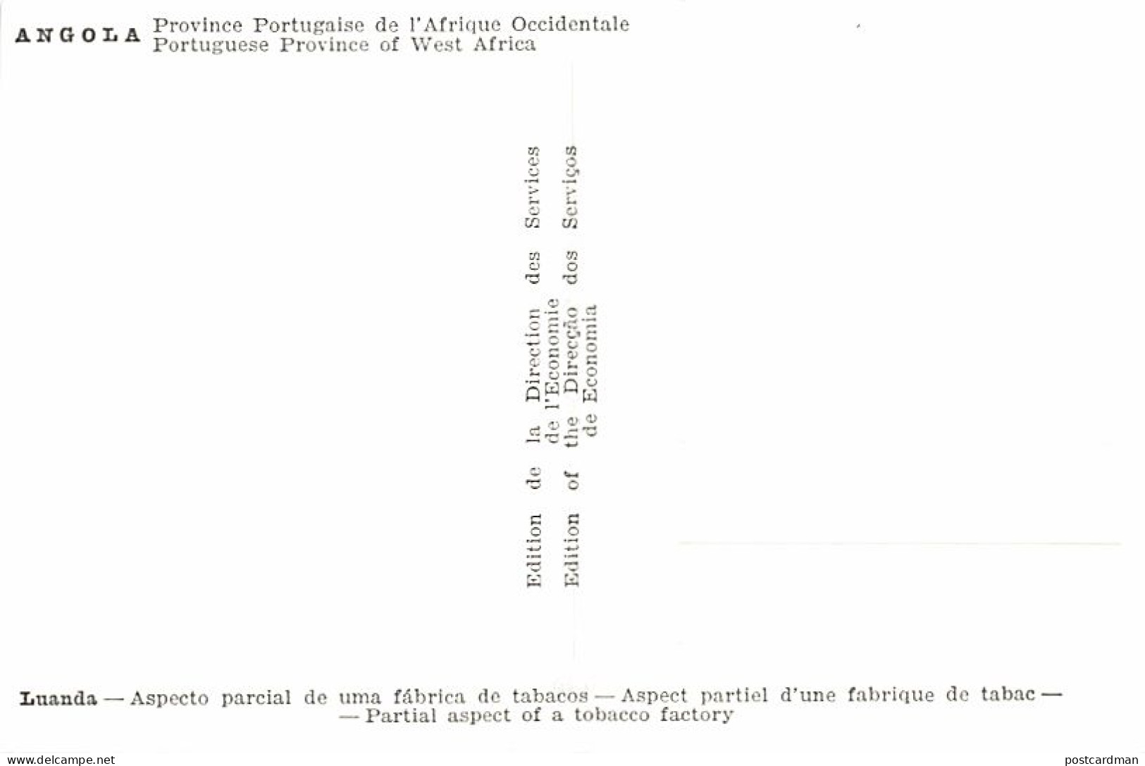 Angola - LUANDA - Tobacco Cigarette Factory - Publ. Direcçao Dos Serviços De Economica  - Angola