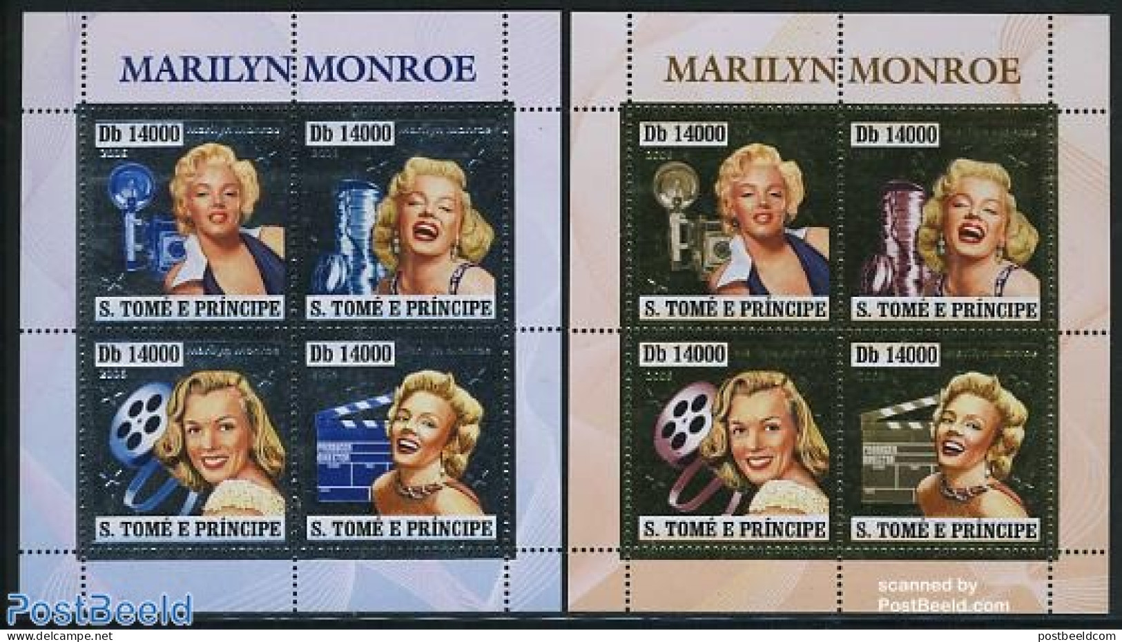 Sao Tome/Principe 2006 Marilyn Monroe 8v (silver/gold) 2 M/s, Mint NH, Performance Art - Film - Marilyn Monroe - Movie.. - Kino