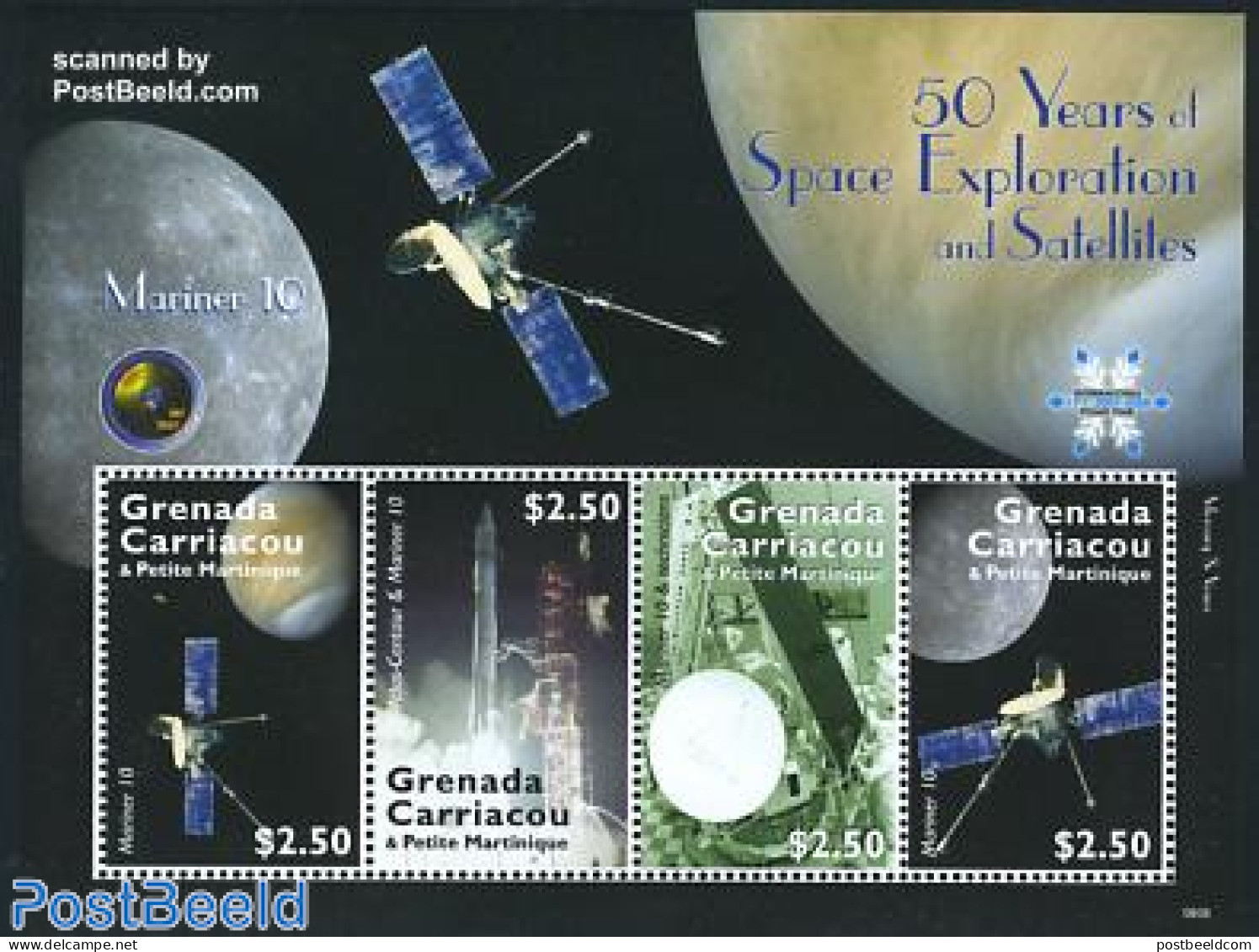 Grenada Grenadines 2008 Mariner 10 4v M/s, Mint NH, Transport - Space Exploration - Grenada (1974-...)