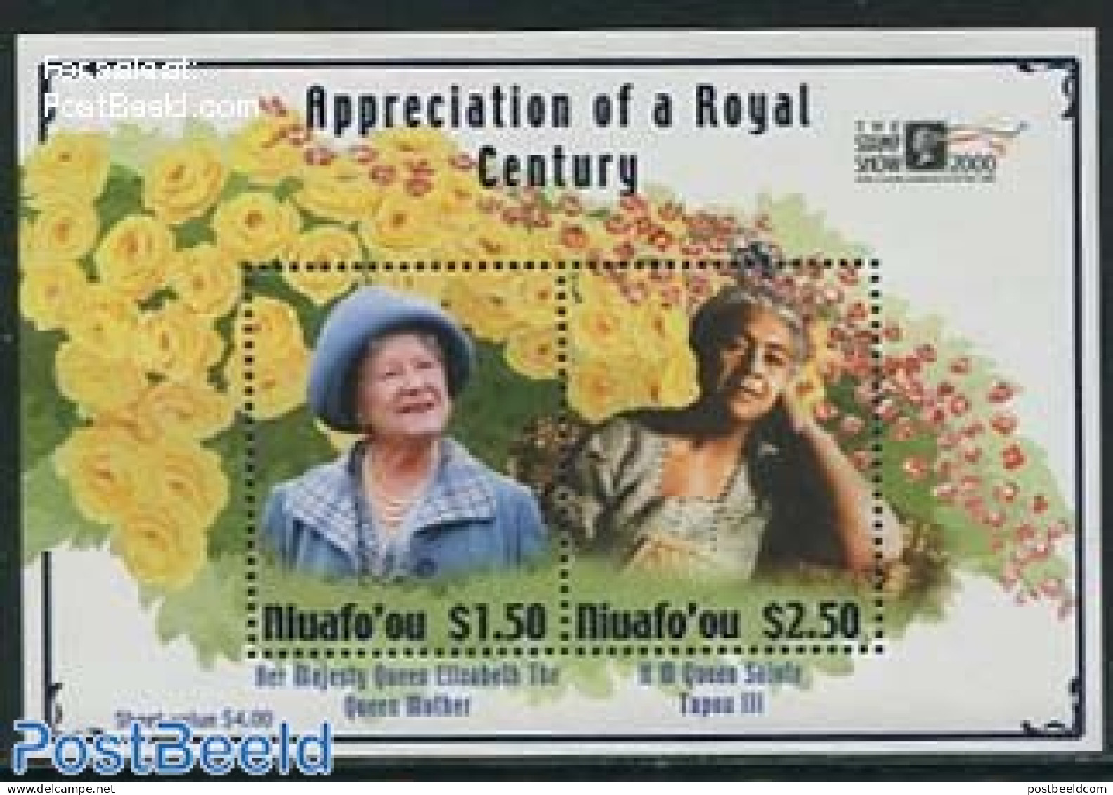 Niuafo'ou 2000 Stamp Show 2000 S/s, Mint NH, History - Nature - Kings & Queens (Royalty) - Flowers & Plants - Roses - .. - Royalties, Royals