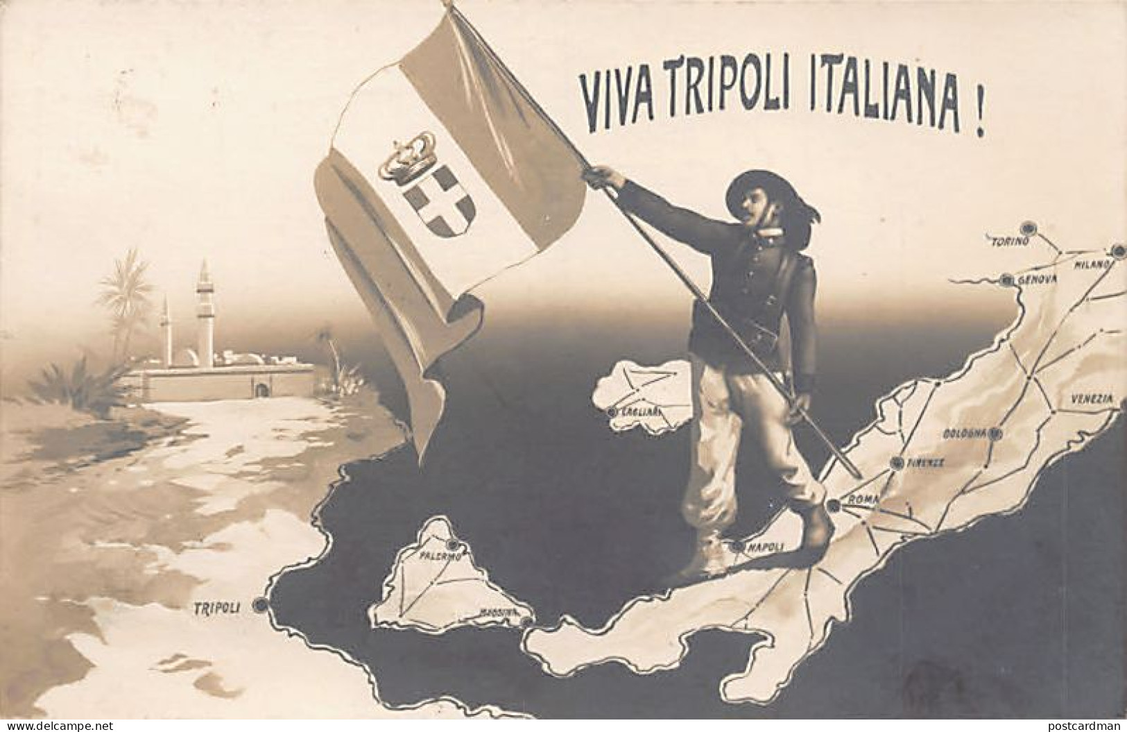 Libya - ITALO-TURKISH WAR - Viva Tripoli Italiana - Bersaglieri And Italian Flag - Libya