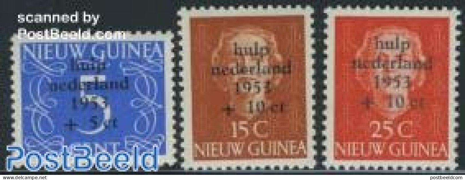 Dutch New Guinea 1953 Dutch Flooding Fund Overprints 3v, Mint NH, History - Nature - Water, Dams & Falls - Disasters - Other & Unclassified