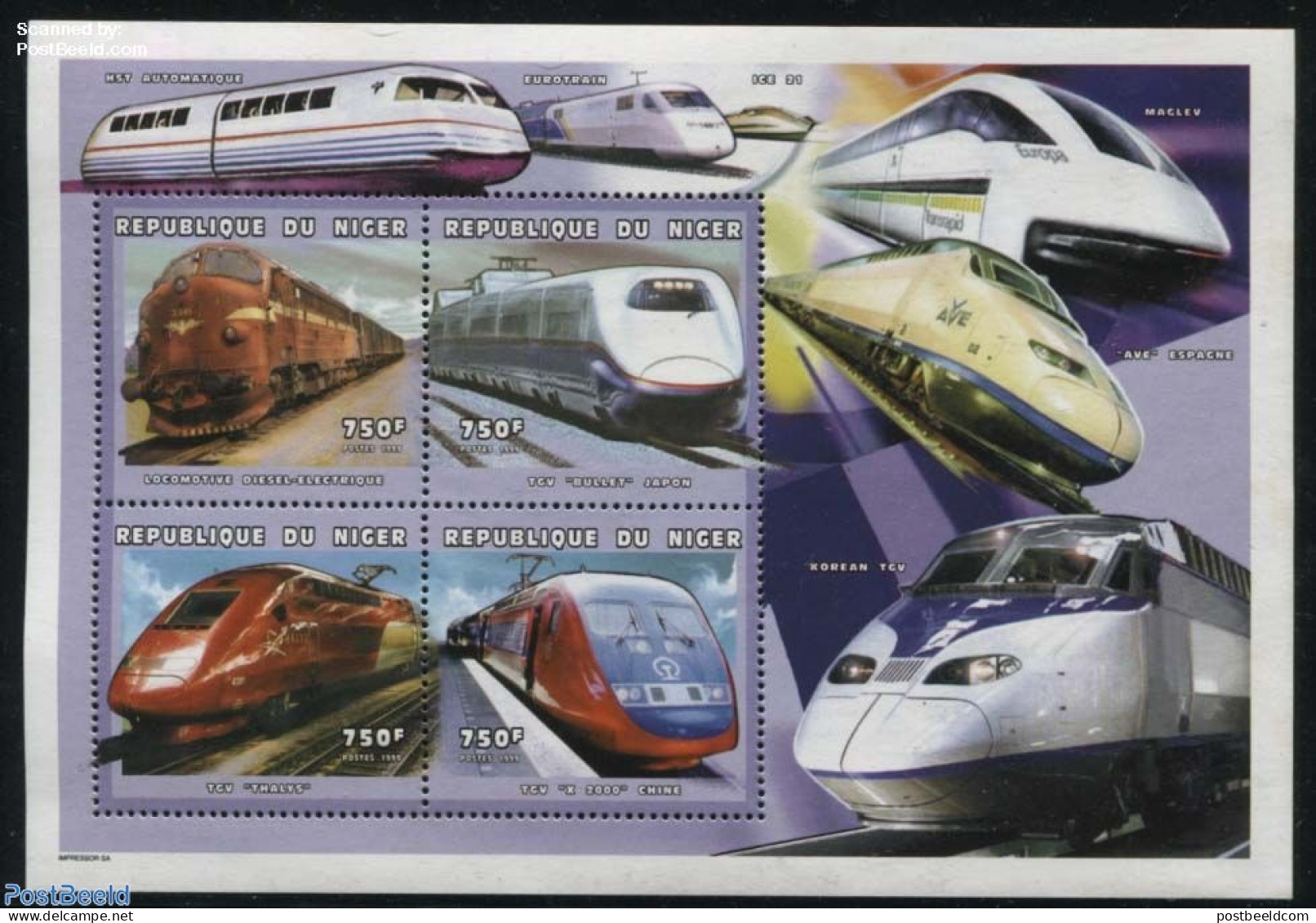 Niger 1999 High Speed Trains 4v M/s, Mint NH, Transport - Railways - Treinen