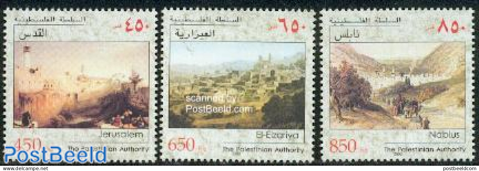 Palestinian Terr. 2002 City Paintings 3v, Mint NH, Art - Paintings - Palestina