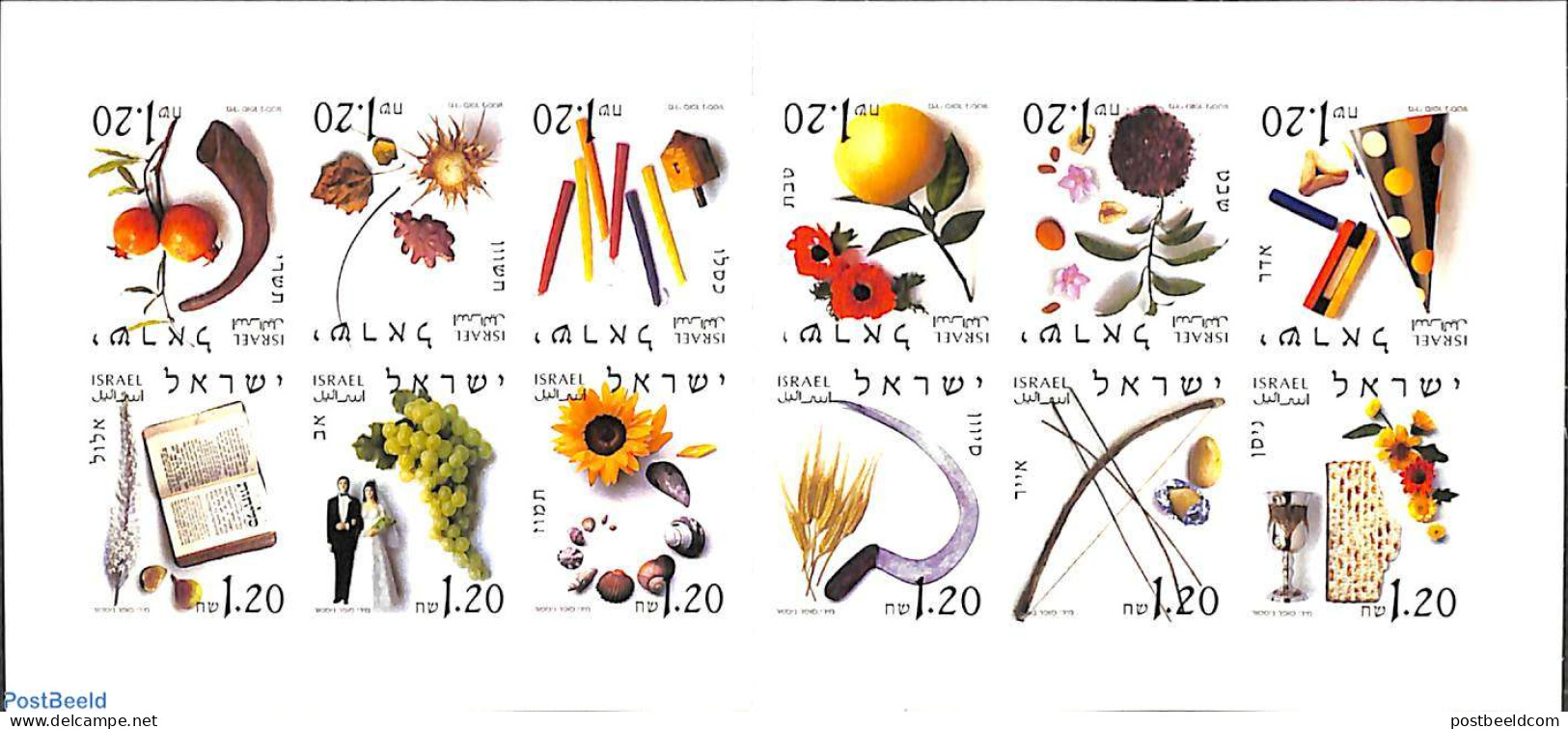 Israel 2002 Months Of The Year 12v S-a In Booklet, Mint NH, Nature - Flowers & Plants - Fruit - Wine & Winery - Stamp .. - Neufs (avec Tabs)