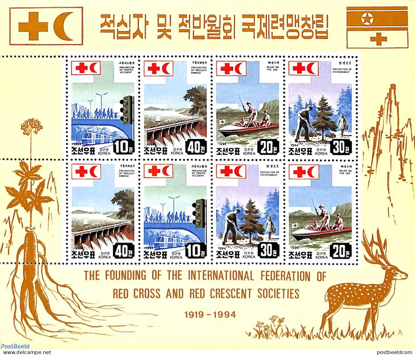Korea, North 1994 Red Cross M/s, Mint NH, Health - Nature - Transport - Red Cross - Trees & Forests - Water, Dams & Fa.. - Croix-Rouge