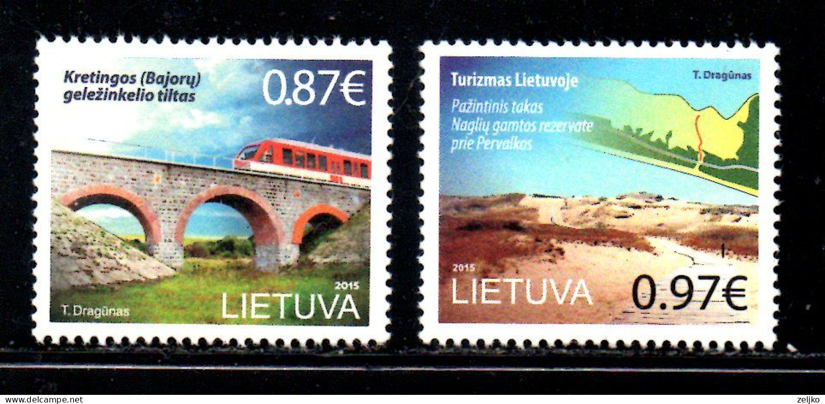 Lithuania, Used But Not Canceled, 2015, Michel 1190 Tourism, 1191, Kreatinga Railway Bridge - Lituania
