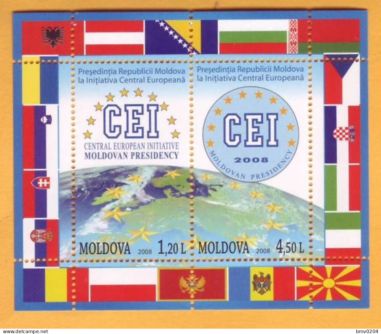 2008 Moldova  Central European Initiative (CEI) Flags Albania Austria Croatia Slovenia Slovakia Ukraine Poland Romania - Moldavie