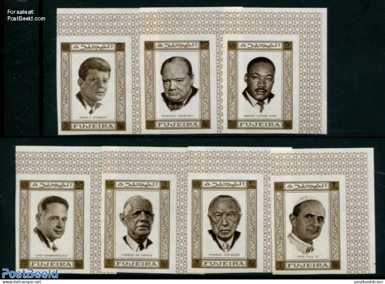 Fujeira 1969 Peace Fighters 7v, Imperforated, Mint NH, History - Religion - American Presidents - Churchill - Germans .. - Sir Winston Churchill