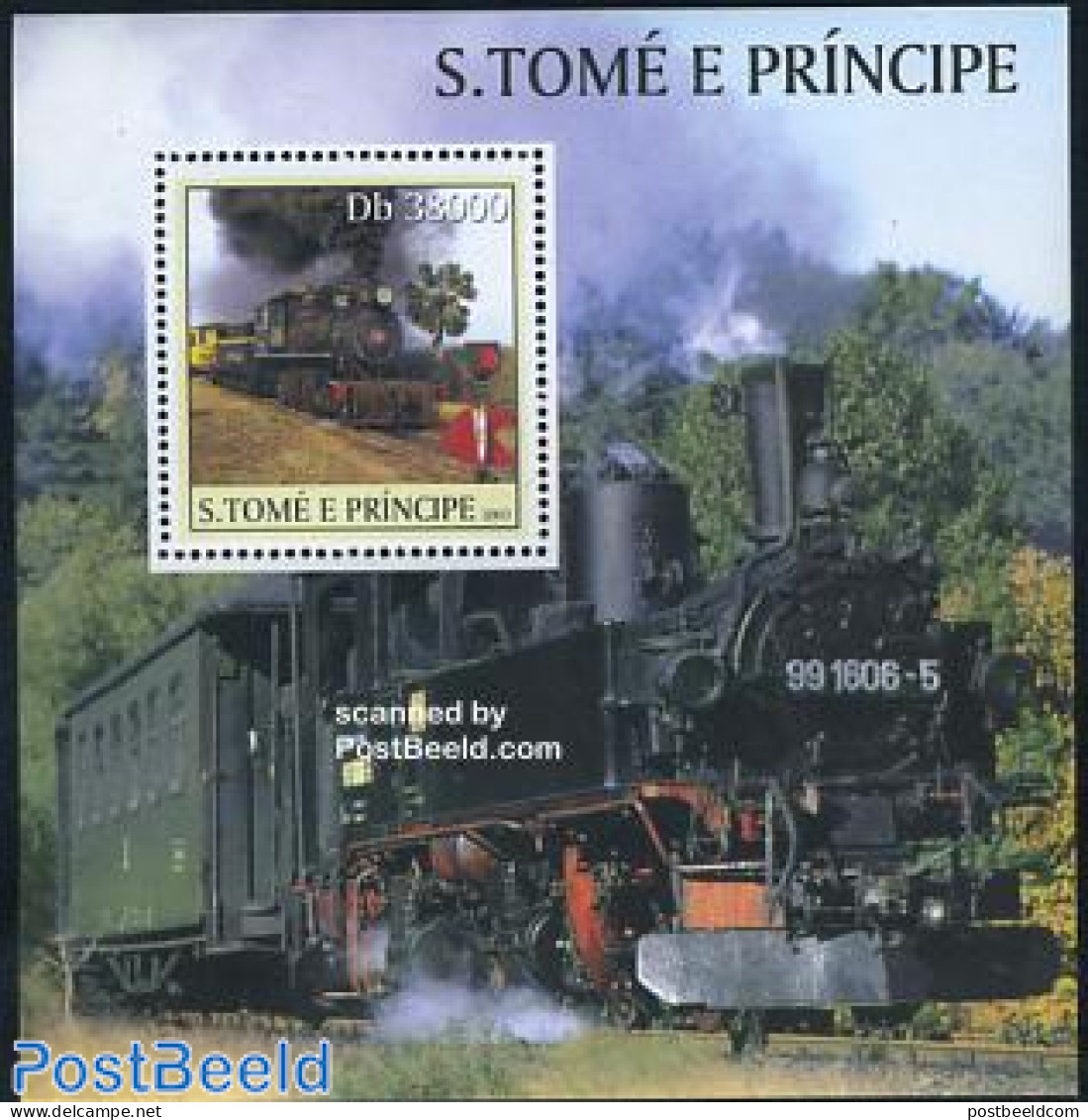 Sao Tome/Principe 2003 Steam Locomotives S/s, Mint NH, Transport - Railways - Trains