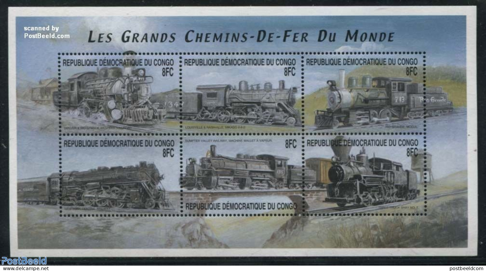 Congo Dem. Republic, (zaire) 2001 Locomotives 6v M/s (6x8FC), Mint NH, Transport - Railways - Treinen