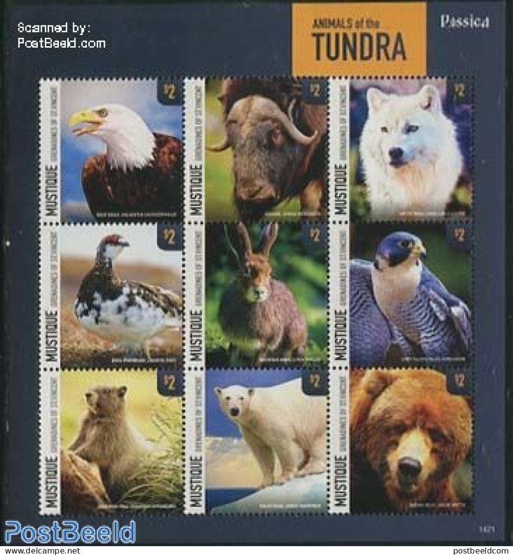 Saint Vincent & The Grenadines 2014 Mustique, Tundra Animals 9v M/s, Mint NH, Nature - Animals (others & Mixed) - Bear.. - St.Vincent & Grenadines