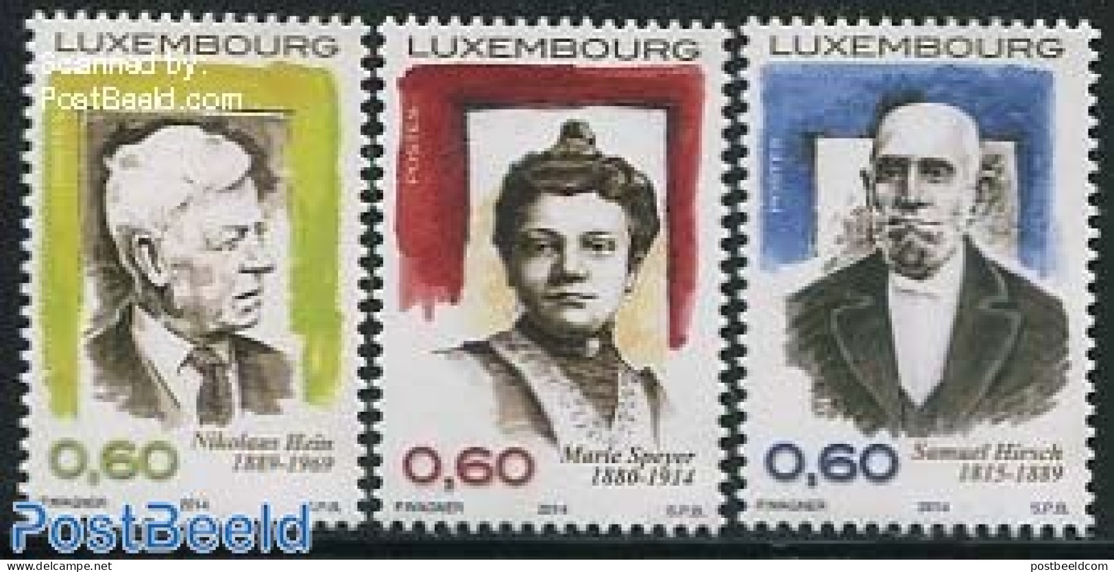 Luxemburg 2014 Famous Persons 3v, Mint NH, Religion - Science - Judaica - Education - Art - Authors - Unused Stamps