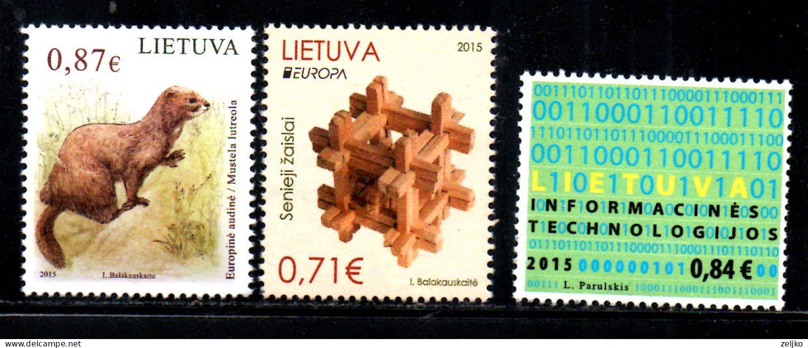 Lithuania, Used But Not Canceled, 2015, Michel 1183 Fauna Beaver, 1187 Europa, 1200 - Lituanie