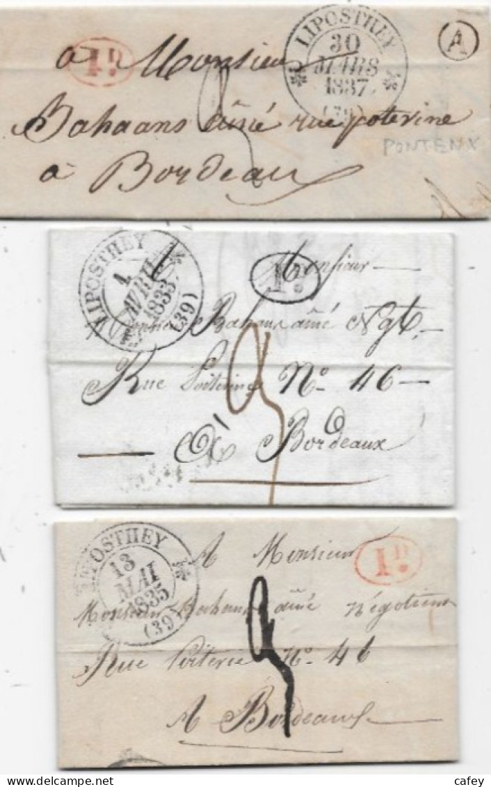 LANDES 3 Lettres Càd LIPOSTHEY Type 12 Dont 1 Boîte Rurale A PONTENX - 1801-1848: Precursors XIX