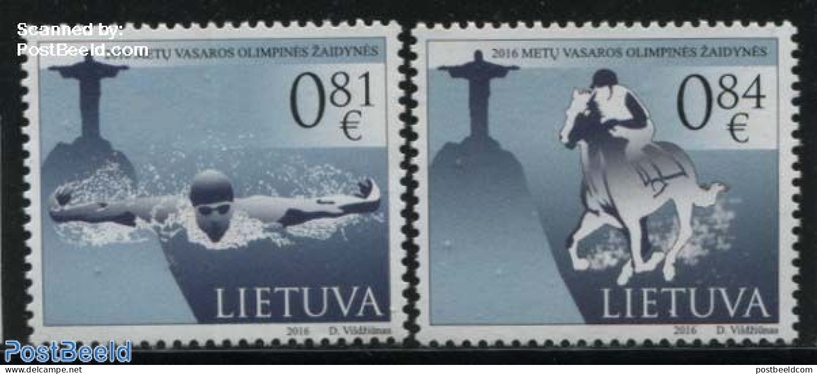 Lithuania 2016 Olympic Games Rio 2v, Mint NH, Nature - Sport - Horses - Olympic Games - Swimming - Swimming