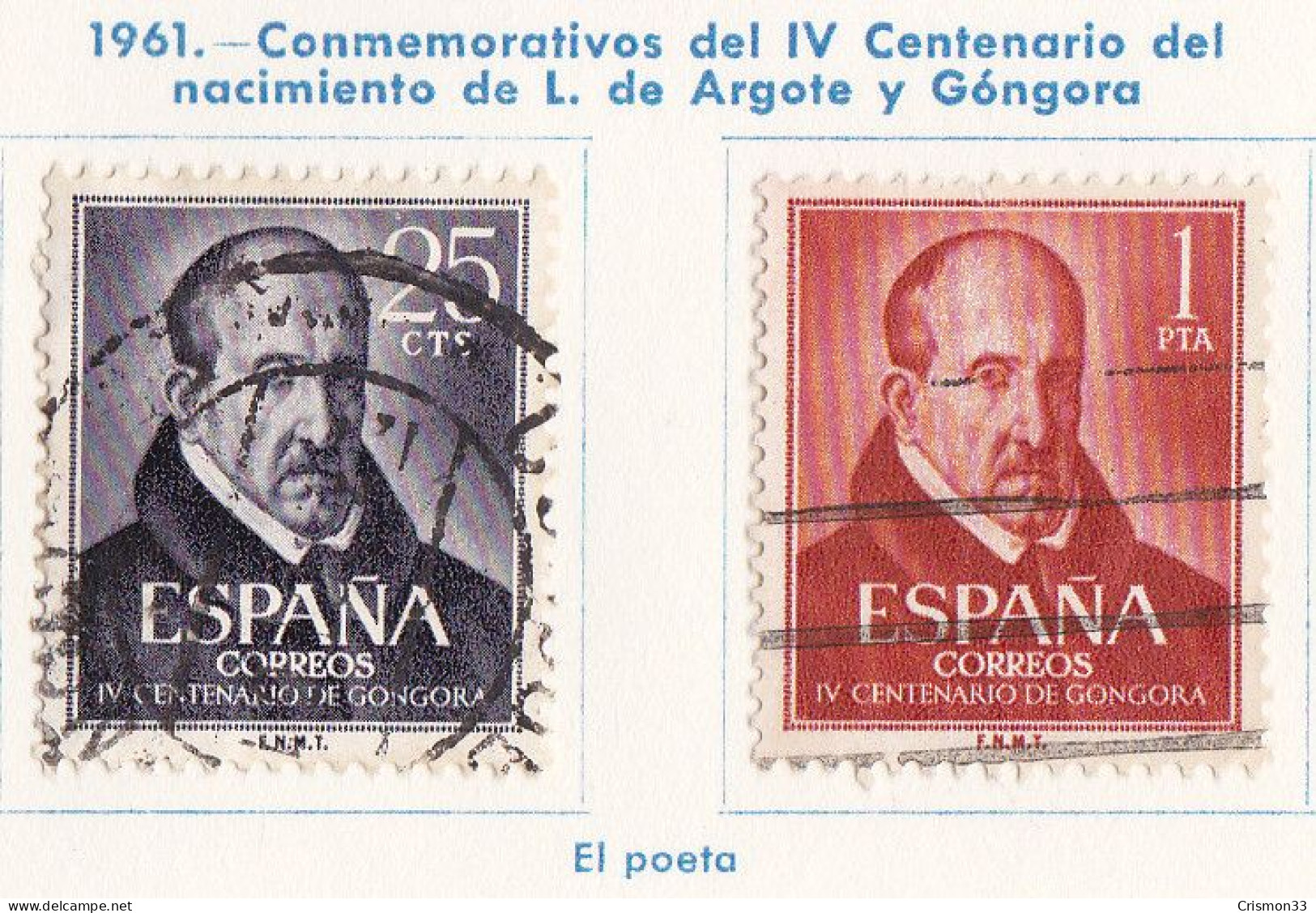 1961 - ESPAÑA -  IV CENTENARIO DEL NACIMIENTO DE LUIS DE GONGORA - EDIFIL 1369,1370 - Used Stamps