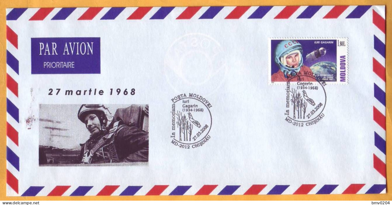 2008 Moldova Moldavie Moldau Gagarin. "40 Years Of The Tragic Death" . Special Cancellations - Russie & URSS