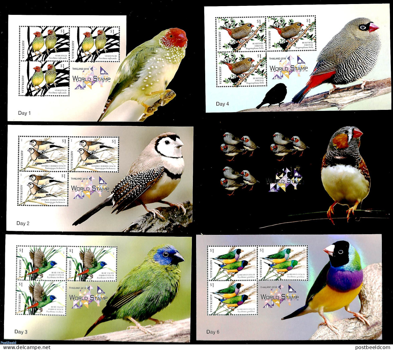 Australia 2018 Thailand 2018 Show, 6 S/s, Mint NH, Nature - Birds - Philately - Unused Stamps