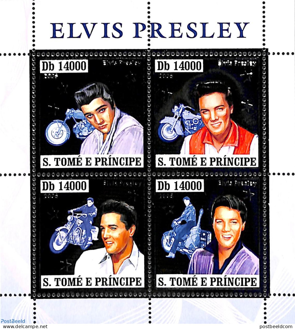 Sao Tome/Principe 2006 Elvis Presley 4v M/s, Silver, Mint NH, Performance Art - Transport - Elvis Presley - Motorcycles - Elvis Presley