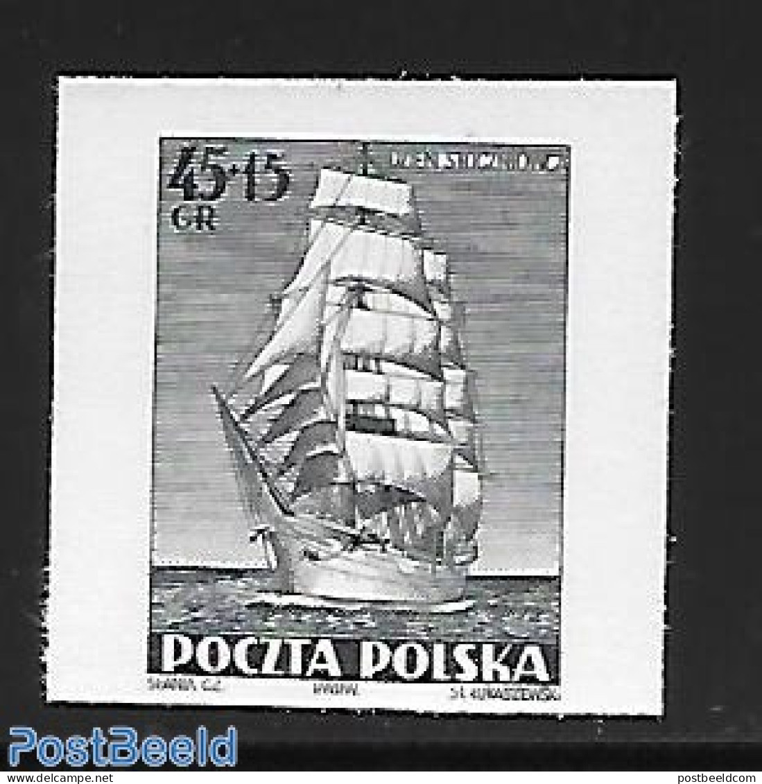 Poland 1952 Blackprints Imperforated., Mint NH, Transport - Ships And Boats - Unused Stamps