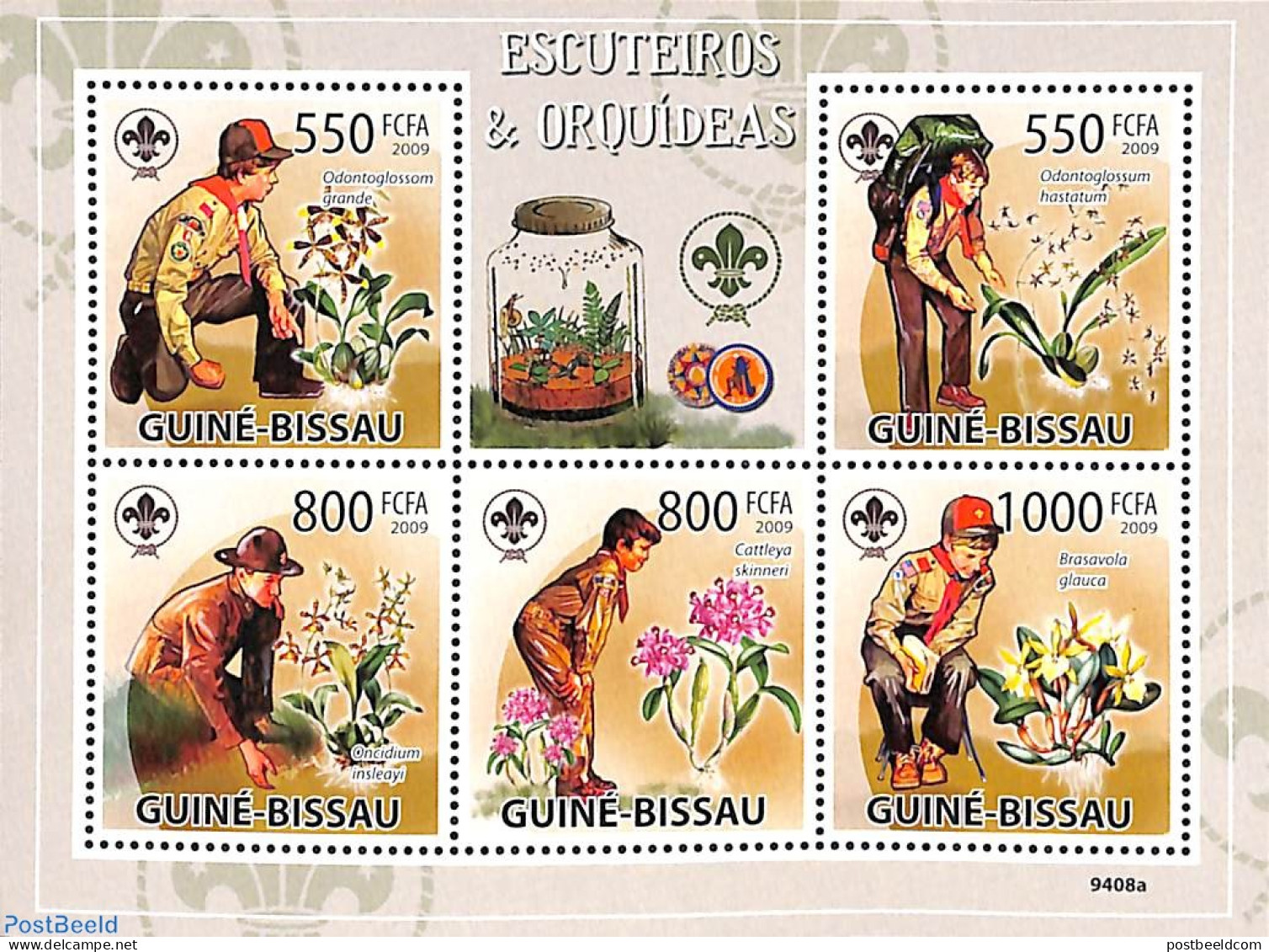 Guinea Bissau 2009 Scouting And Orchids 5v M/s, Mint NH, Nature - Sport - Orchids - Scouting - Guinea-Bissau