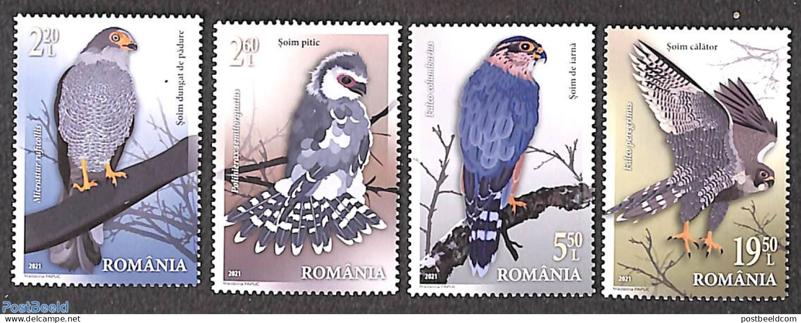 Romania 2021 Falcons 4v, Mint NH, Nature - Birds - Birds Of Prey - Neufs