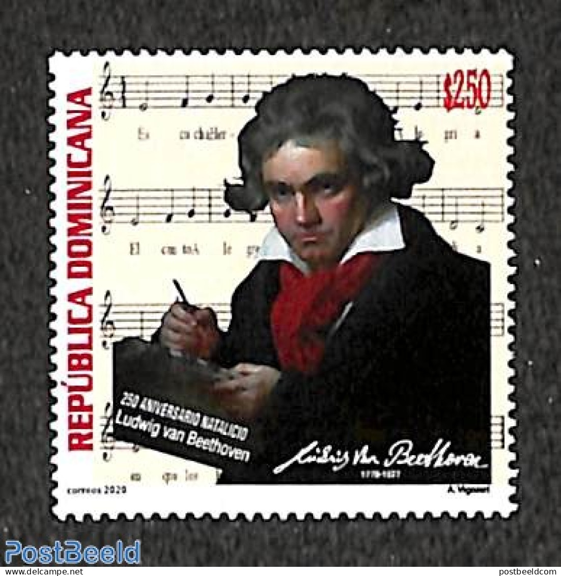 Dominican Republic 2020 Ludwig Van Beethoven 1v, Mint NH, Performance Art - Music - Art - Composers - Musique