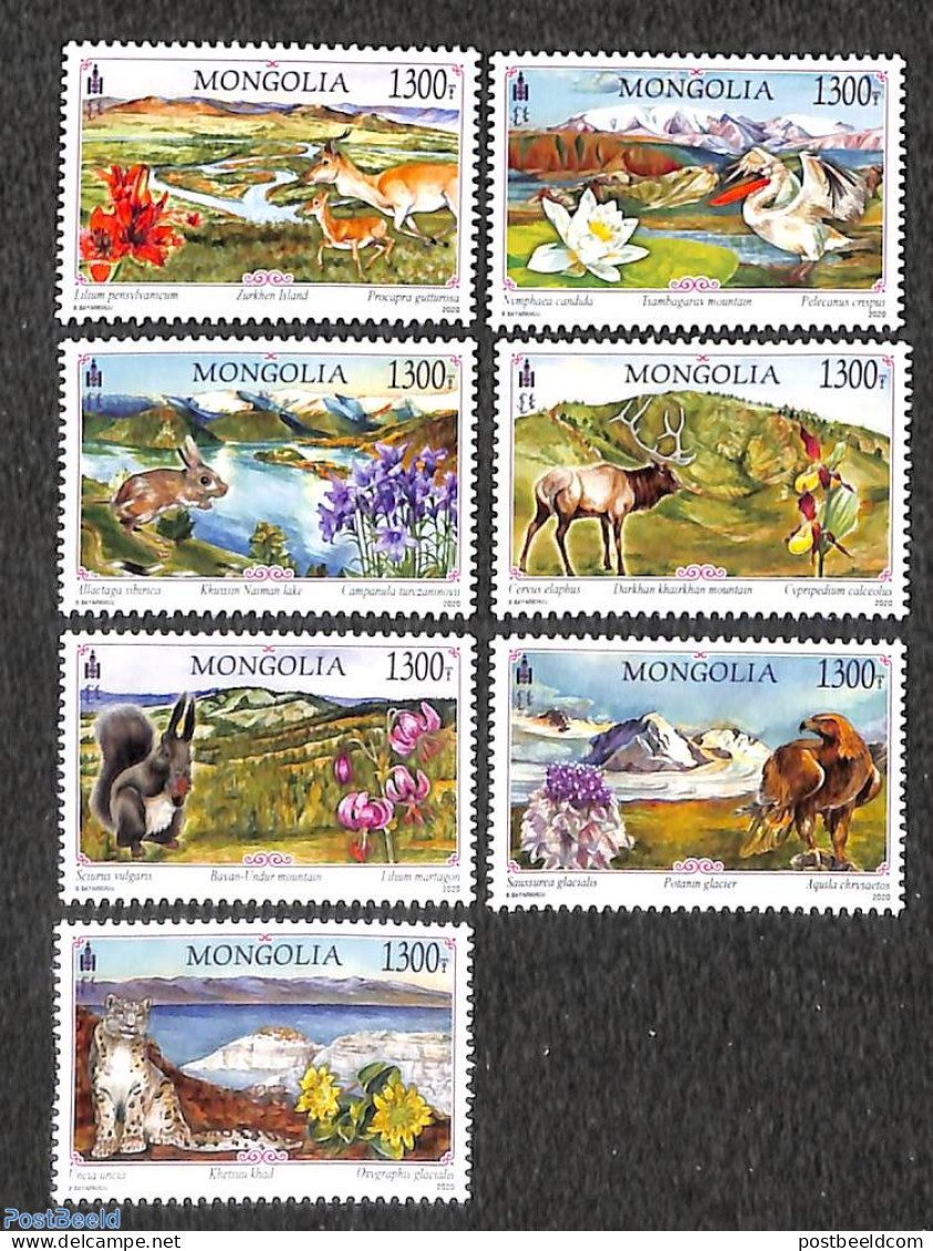 Mongolia 2020 Landscapes And Animals 7v, Mint NH, Nature - Animals (others & Mixed) - Birds - Birds Of Prey - Cat Fami.. - Mongolie