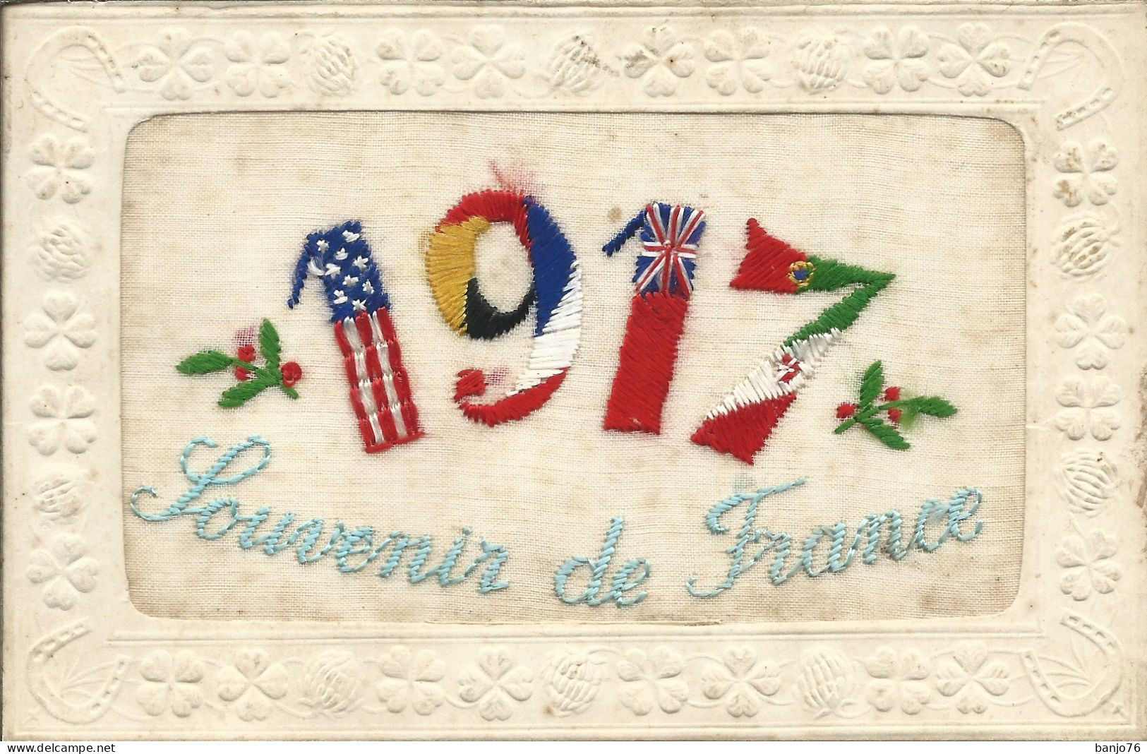 CPA Brodée 1917 SOUVENIR DE FRANCE - Embroidered