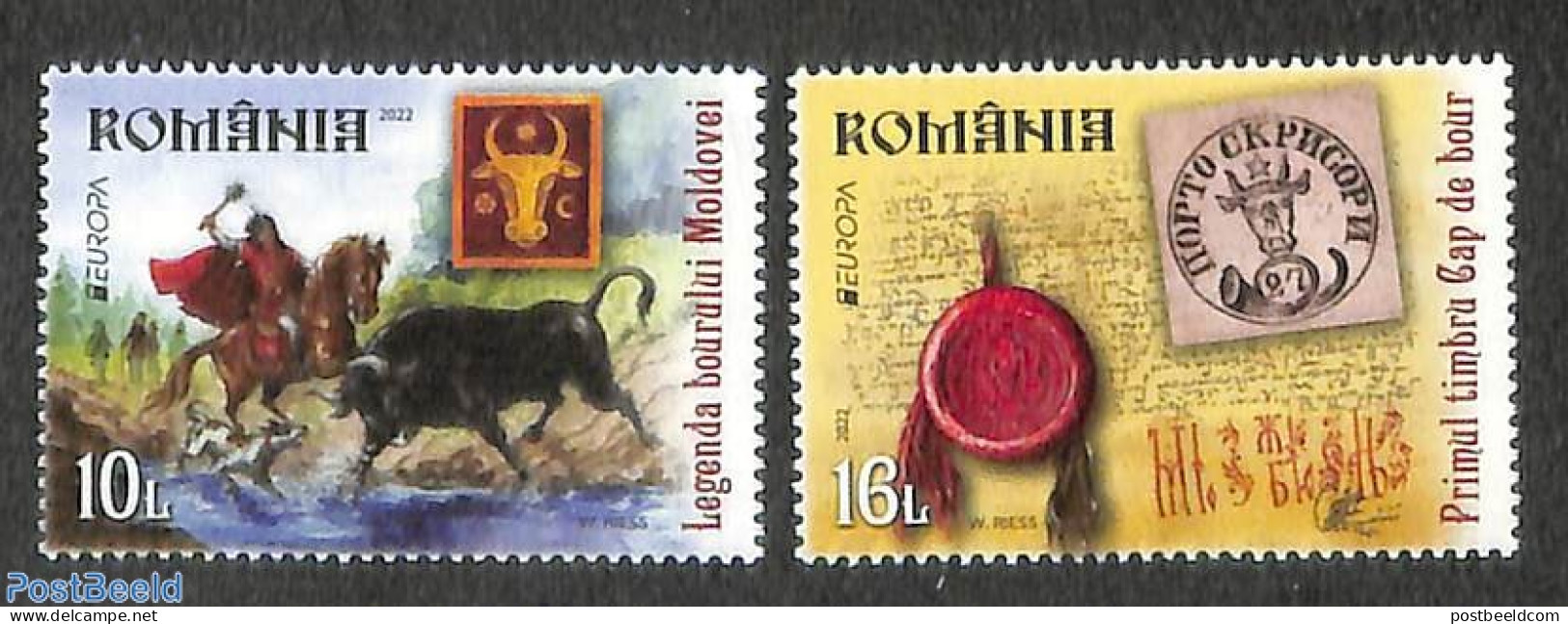 Romania 2022 Europa, Myths & Legends 2v, Mint NH, History - Nature - Europa (cept) - Horses - Stamps On Stamps - Art -.. - Neufs