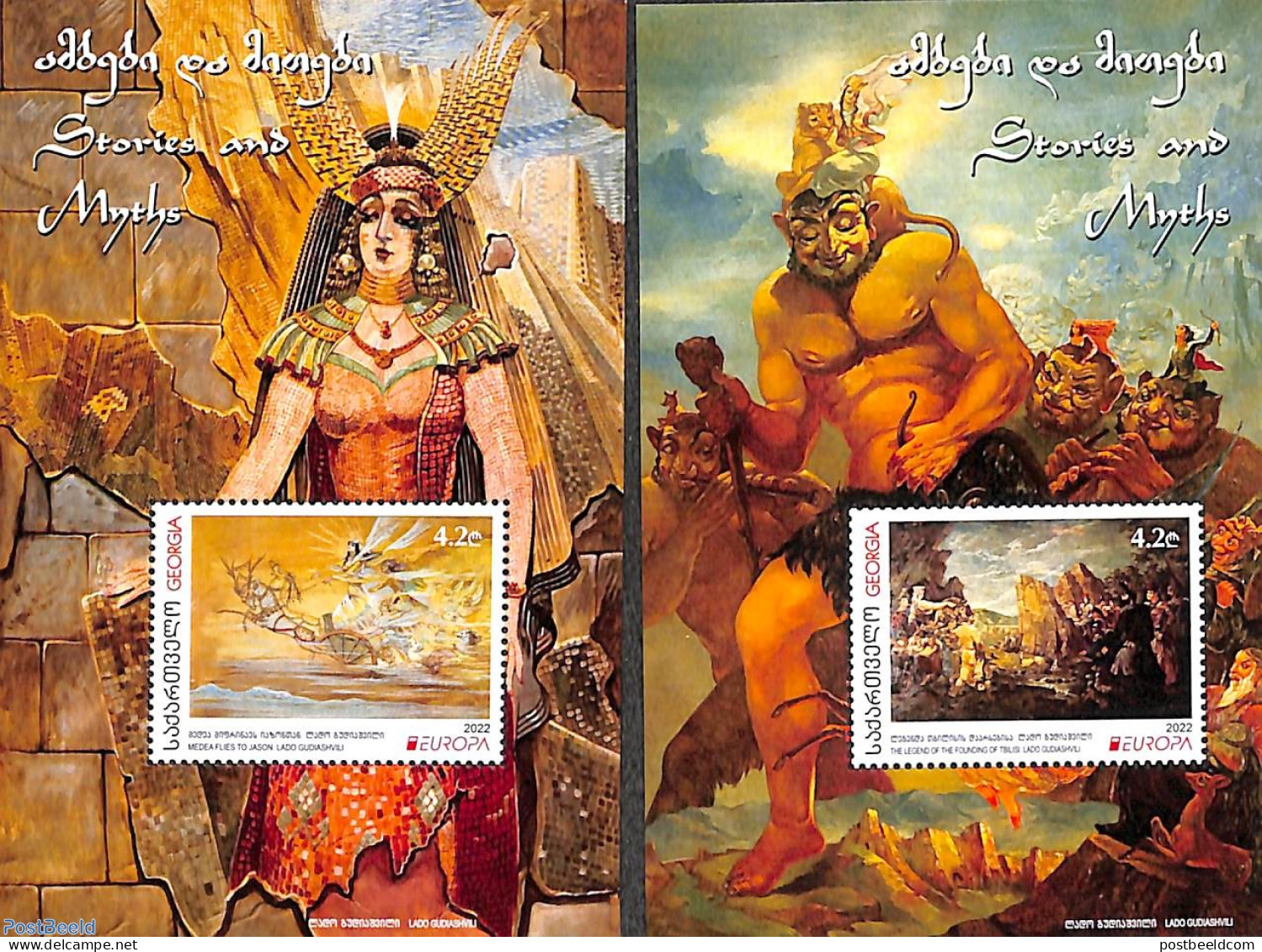 Georgia 2022 Europa, Myths & Legends 2 S/s, Mint NH, History - Europa (cept) - Art - Fairytales - Fairy Tales, Popular Stories & Legends