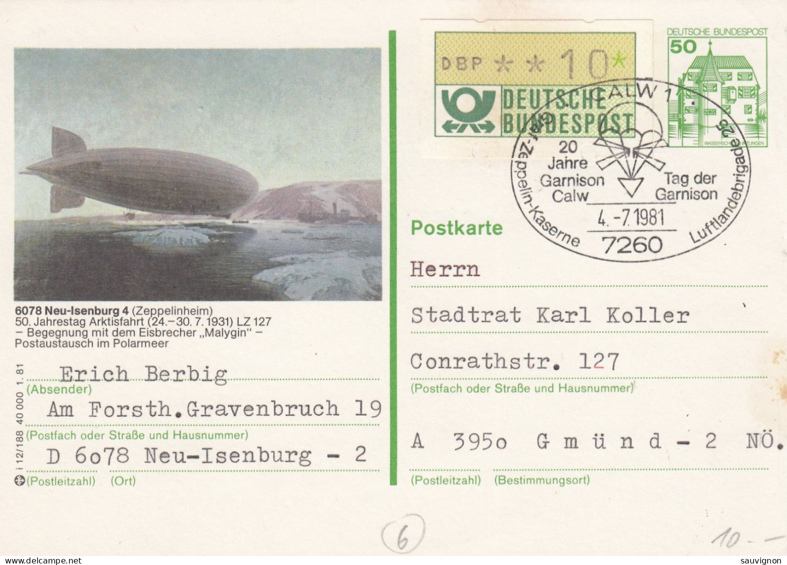 Deutschland. Zeppelin-Bildpostkarte Zur 50 Jahre Arktisfahrt (Michel P134, Serie I), Aus 6078 NEU-ISENBURG, 1981 - Illustrated Postcards - Used