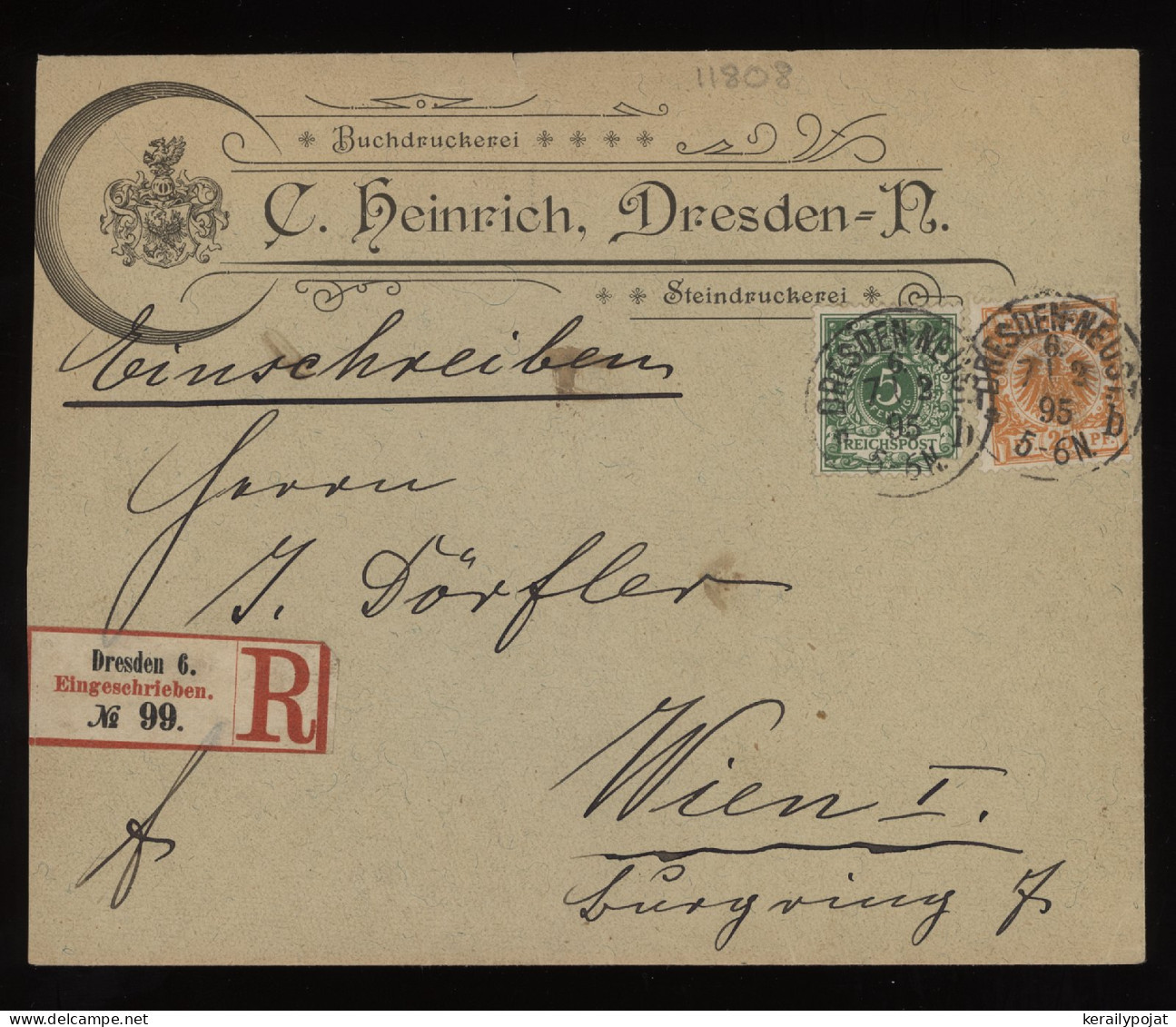 Germany 1895 Dresden Registered Business Cover To Wien__(11808) - Covers & Documents